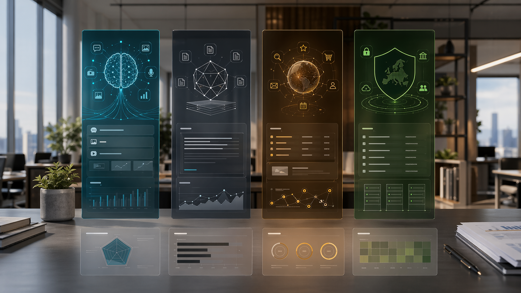 Comparativa visual de familias de modelos IA para pymes: OpenAI, Claude, Gemini, Grok y Mistral